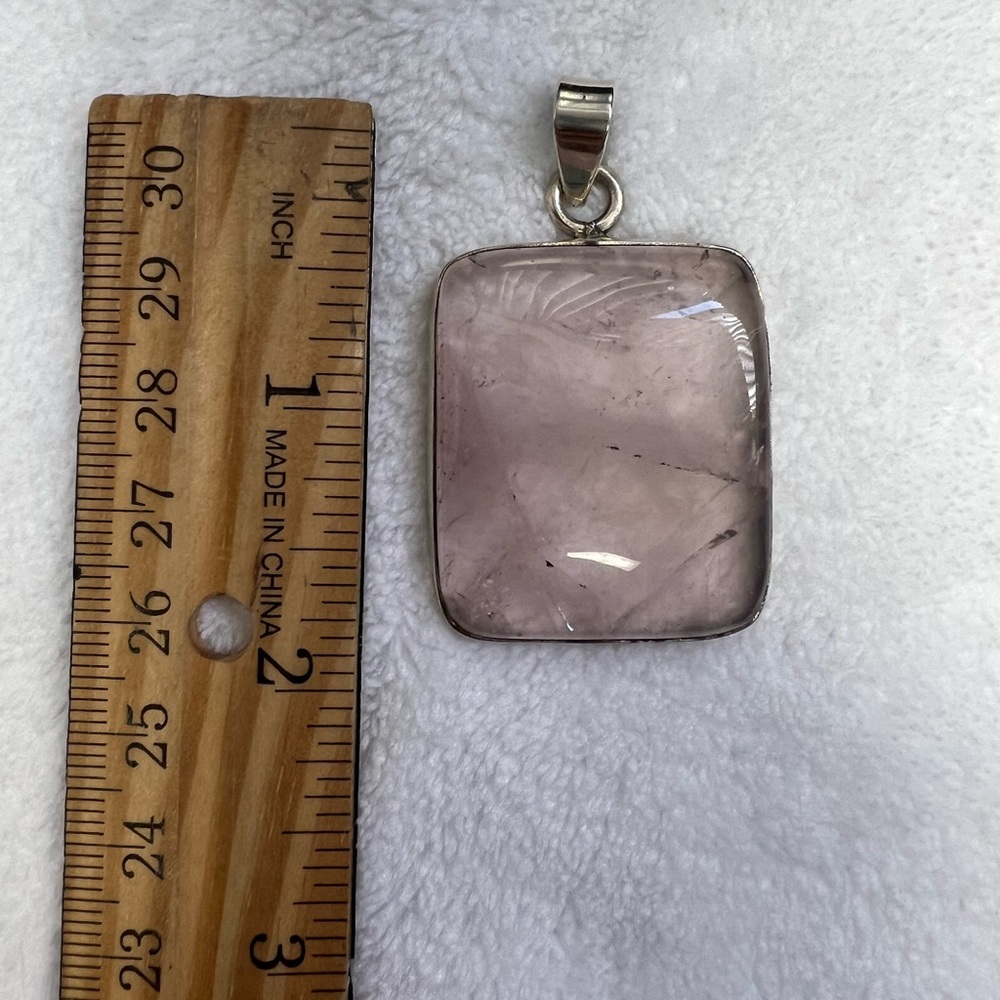 Sterling Silver Large Rectangular Rose Quartz Pen… - image 5